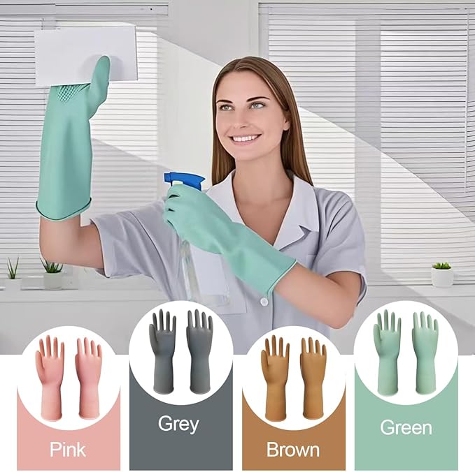 4 Pairs Rubber Cleaning Gloves, Dishwashing Kitchen Gloves for Washing Dishes Non-Slip Grip Design for Cleaning