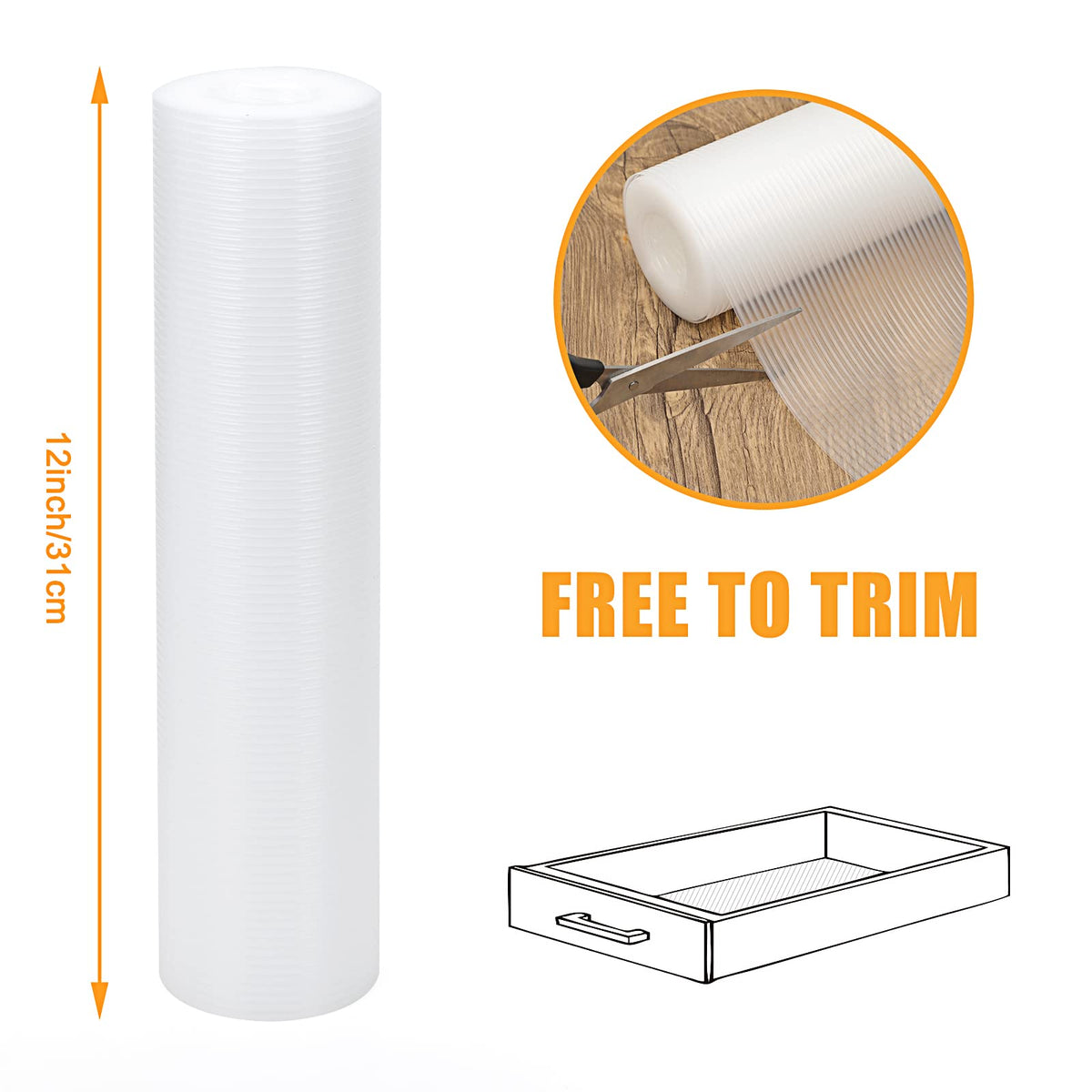 BAKHUK 4 Rolls Shelf Liner, 12 Inch x 25 FT Cabinet Liners for Shelves Non Slip, Non Adhesive Drawer Liner Waterproof, Clear Ribbed Washable Refrigerator Liners Fridge Mats for Kitchen Pantry
