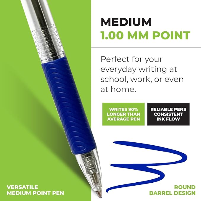 Simply Genius 200-Pack Retractable Blue Pens - Ballpoint Pens for Smooth Writing and Comfortable Grip - Ideal for Journaling and Note-taking - Blue Ink