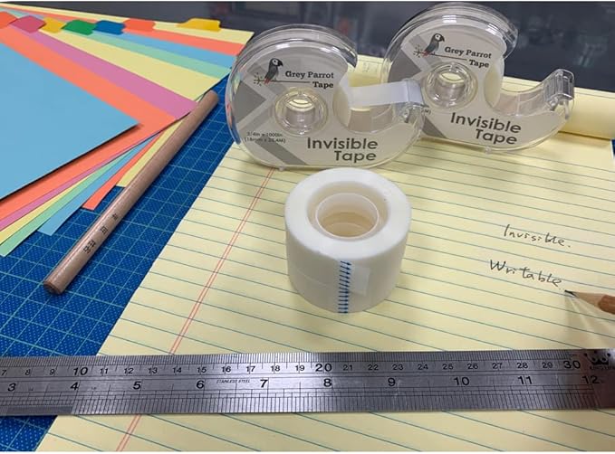 Greyparrot Office Tape Clear Refill Rolls + Dispenser(8 Pack),(3/4” X 1000in/pack). for Craft Jobs, Gift Wrapping, Office Work Glossy Finish, Refillable (8000 inch/Total(Matte)