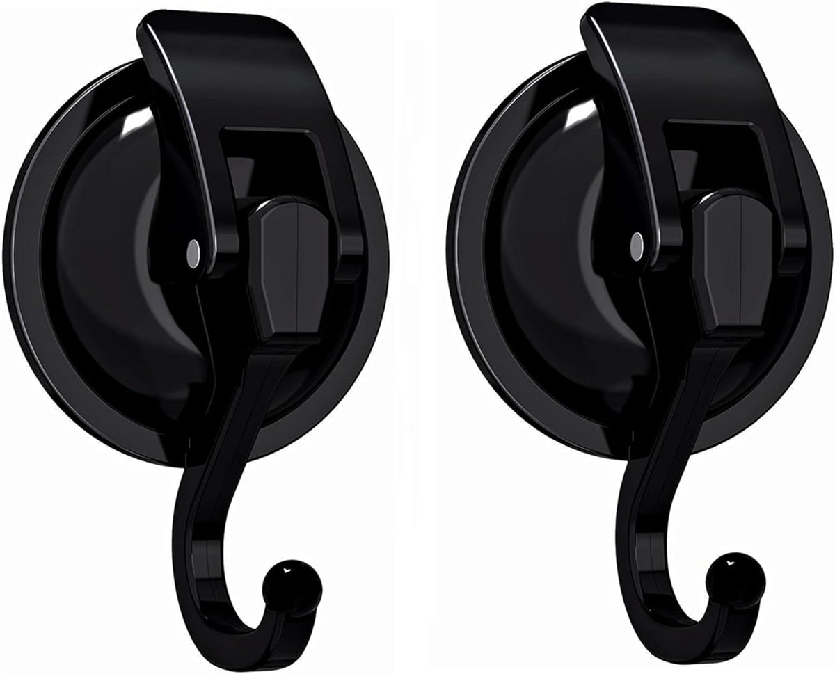 Heavy Duty Vacuum Wreath Cup Hook, Easy to Install and Remove, No Hole Punched,Black- Plated Plished Super Suction for Kitchen, Bathroom and Restroom, 2Pack