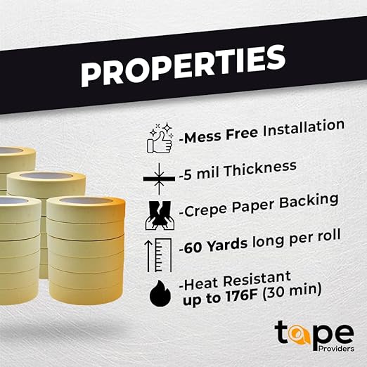 WOD MT5 Utility Grade Masking Tape, 3/8 inch x 60 yds. for Home or Office air-Dry Painting, Labeling, & Packing. Leaves no Residue