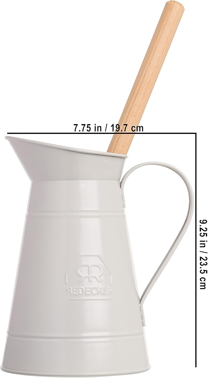 Redecker White Coated Metal Toilet Brush Set with High Grade Nylon Toilet Brush with Oiled Beechwood Handle, Replaceable Head, Vintage Design with Handle and Spout, Made in Germany