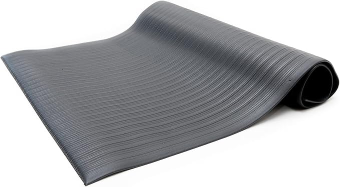Anti Fatigue Floor Mat (Made in USA), 3 Feet Wide x 5 Feet Long x 5/8 Inches Thick, Ribbed Pattern Top, Black, Bevelled on All Four Sides, RoHS and REACH Compliant