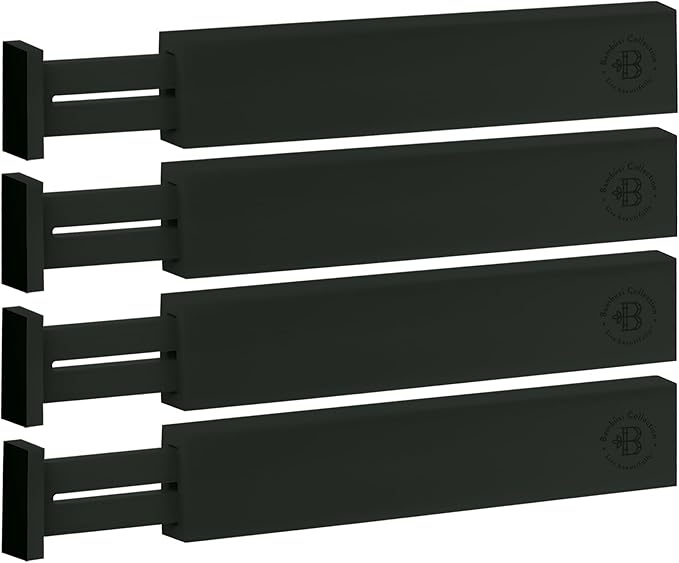 4 Pack Drawer Dividers Bamboo 2.6" High, 16-22" Adjustable Drawer Organizers for Clothes, Expandable Dresser Separators in Bedroom/Bathroom/Kitchen/Office Organization and Storage (Black)