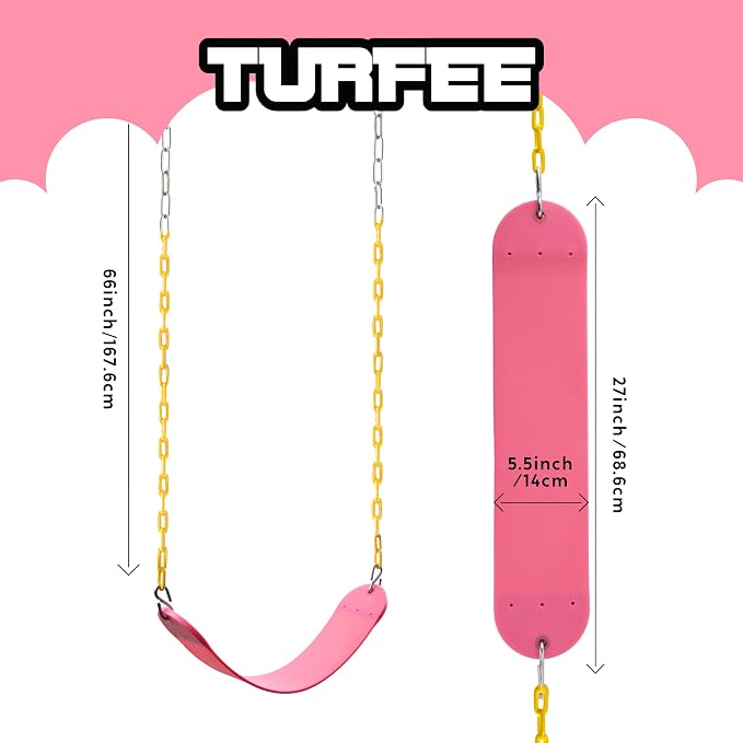 TURFEE Swings for Outdoor Swing Set -SwingSeat Replacement Kits with Heavy Duty Chains - Backyard Swingset Playground Accessories for Kids (Pink)