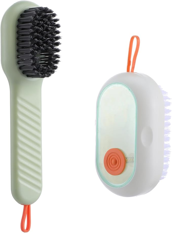 2Pcs Multifunctional Shoe Brush with Soap Dispenser Liquid Laundry Brush Liquid Adding Soft Fur Cleaning Brushes Scrub Brushes for Cleaning for Home Washing Bathroom Kitchen Shoe Cloth