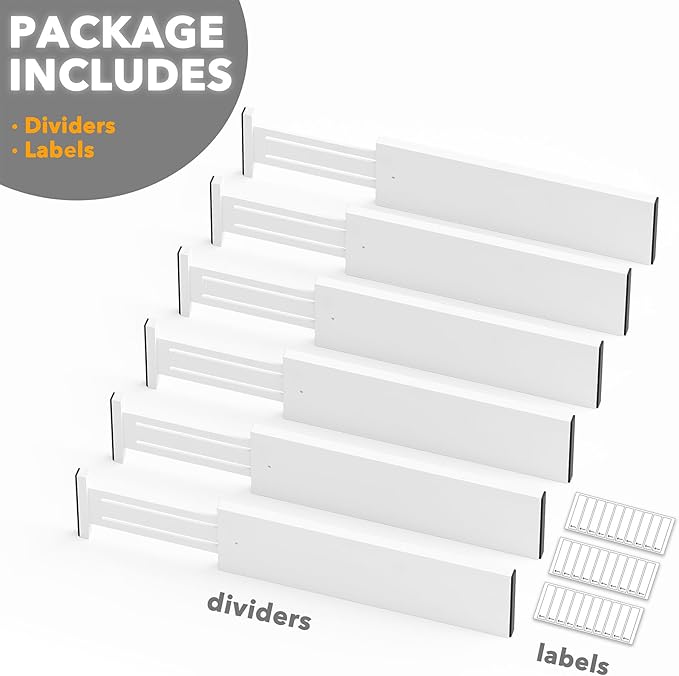 SpaceAid Bamboo Dresser Drawer Dividers 6 Pack, 4.65“ High Adjustable 17“-22” Drawer Organizers, Expandable Organization for Clothing, Clothes, Dressers, White