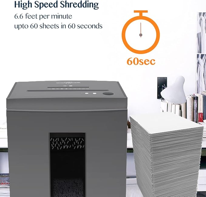 WOLVERINE 10-Sheet Super Micro Cut High Security Level P-5 Heavy Duty Paper/CD/Card Ultra Quiet Shredder for Home Office by 60 Mins Running Time and 6 Gallons Pullout Waste Bin SD9612 (Grey ETL)
