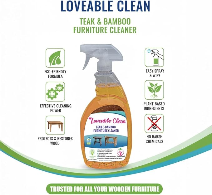 EcoDecors Loveable 24oz Bottle Teak Oil Teak Cleaner Protective, Wood Restorer Eco Household Wood Furniture Cleaner Spray bottle For Hardwood Furniture ā Certified EPA Safer Choice - 32 oz