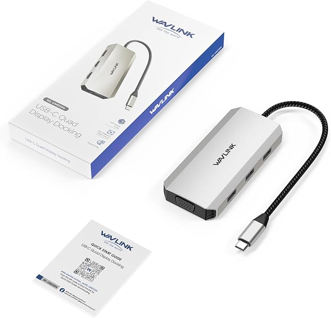 WAVLINK USB C Docking Station for MacBook Dell XPS 13/15, Lenovo Yoga, HP Laptops, USB C to Dual HDMI Monitors for Windows, Dual HDMI, Displayport, VGA, 3 USB 2.0 Ports, Silver