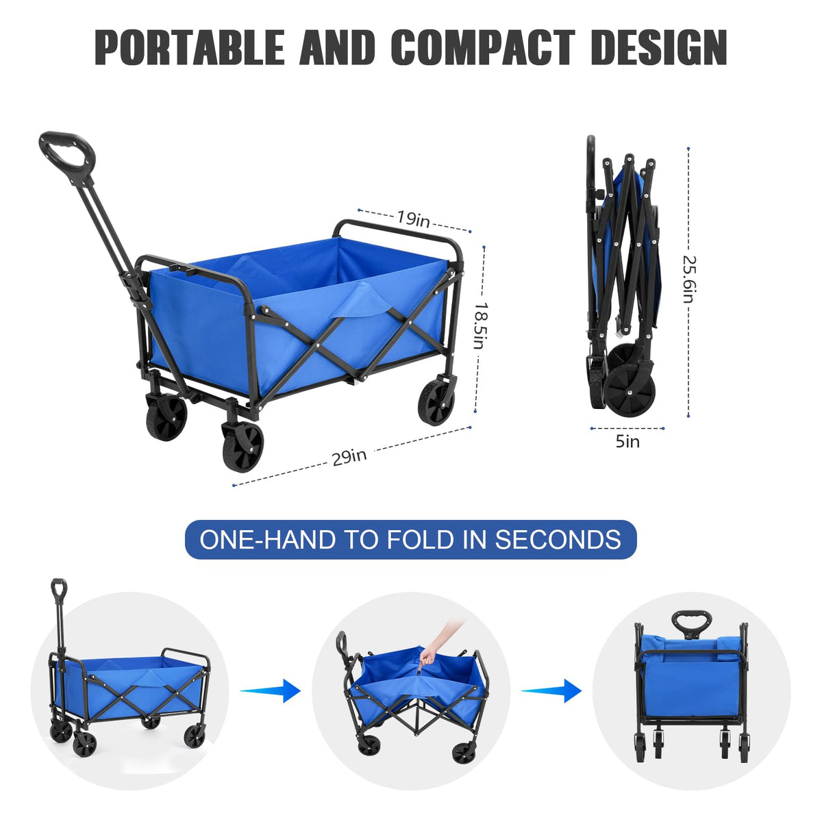 EVLIQUIL Collapsible Foldable Wagon,Wagons Carts Foldable with Wheels,Utility Grocery Folding Beach Wagon for Sand Garden Sports Shopping Outdoor(Lake Blue).