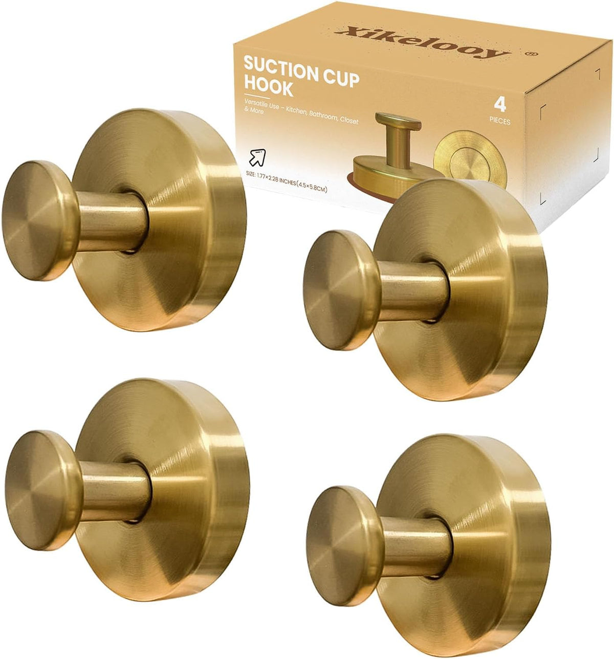 4 Pcs Suction Cup Hooks for Showerï¼Removable Hooksï¼Towel Hookï¼Suction Hook for Bathroom, Bedroom, Glass Window (Gold)