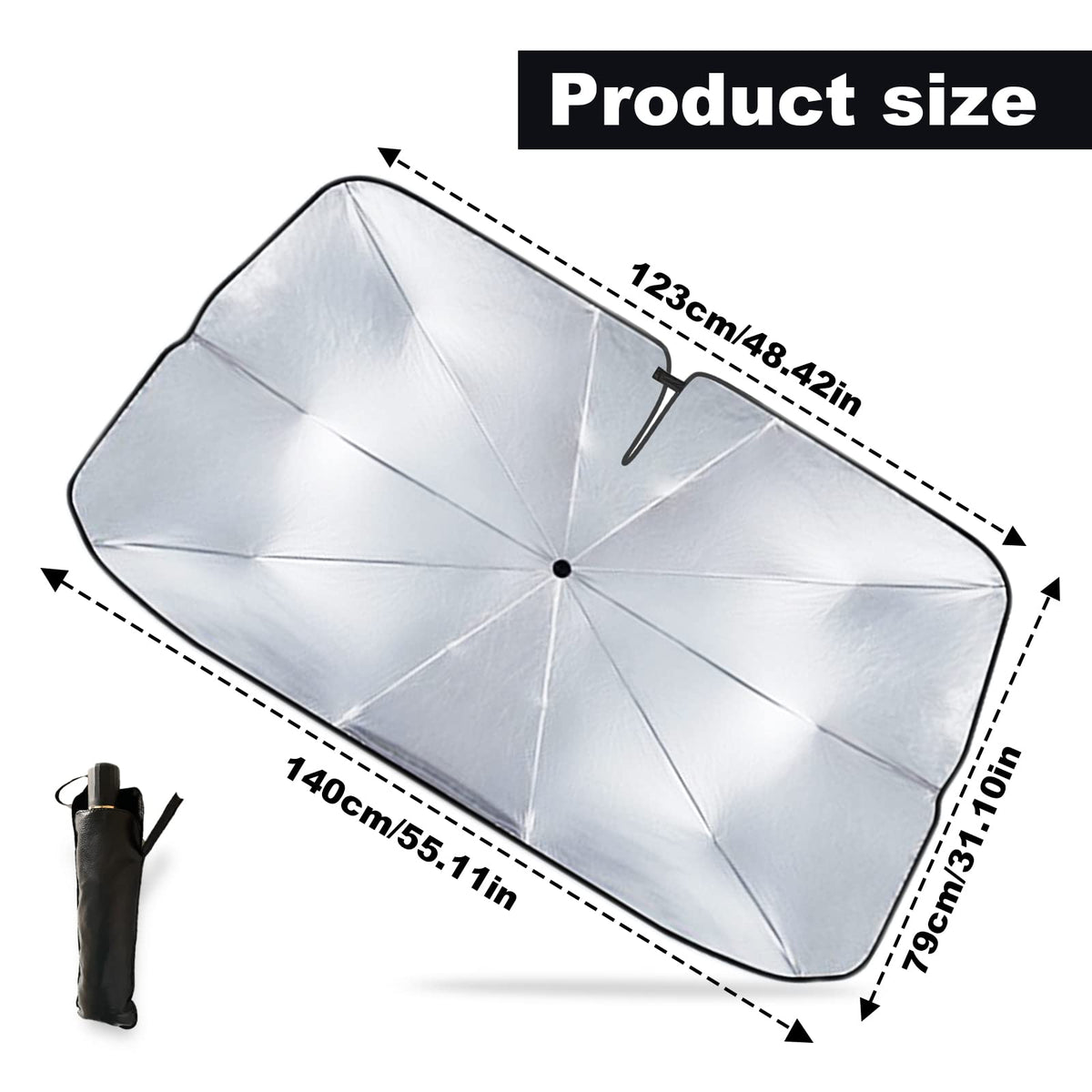 Car Windshield Sun Shade Umbrella, Reflective Sunshade for Front Window Blocks UV Rays Heat Keep Vehicle Cool, Foldable Shade Front Windshield Car Accessories Interior (55x31 Inches)