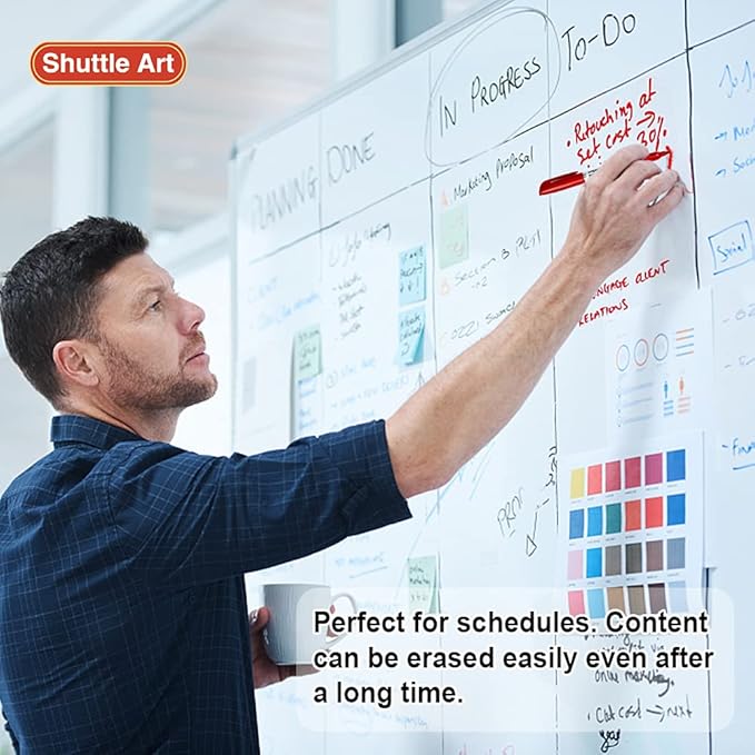 Shuttle Art Wet Erase Markers, 15 Pack Red 1mm Fine Tip Smudge-Free Markers, Use on Laminated Calendars, Overhead Projectors, Schedules, Whiteboards, Transparencies, Glass, Wipe with Water