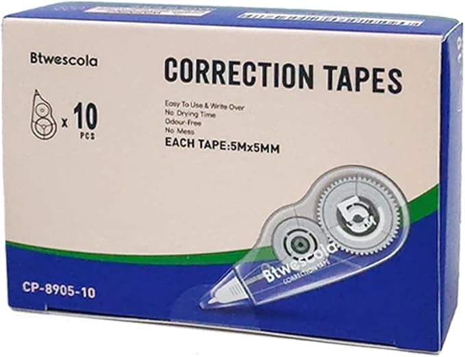 Correction Tape, 16.4FT EZ Tear-resistant Correction Tape, Easy To Use Applicator for Instant Correction Without Drying Time (10pcs/set)