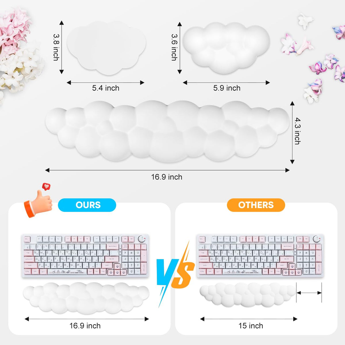 JIKIOU Upgrade Leather Cloud Keyboard Wrist Rest, Cloud Wrist Rest with Non-Slip PU Base, Comfortable Memory Foam Wrist Rest for Computer Laptop Mac Gaming Office and Pain Relief Wish New Year Gift