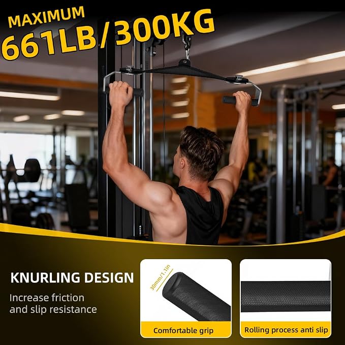 Lat Pull Down Bar Set for Cable Machine, Lat Pulldown Attachments with 360° Rotating Handles, 3-Bar Multi-Grip Design, 16 Adjustable Angles, Knurled Narrow Mid Wide Grips, Heavy-Duty Aluminum Alloy, 660 lb Capacity