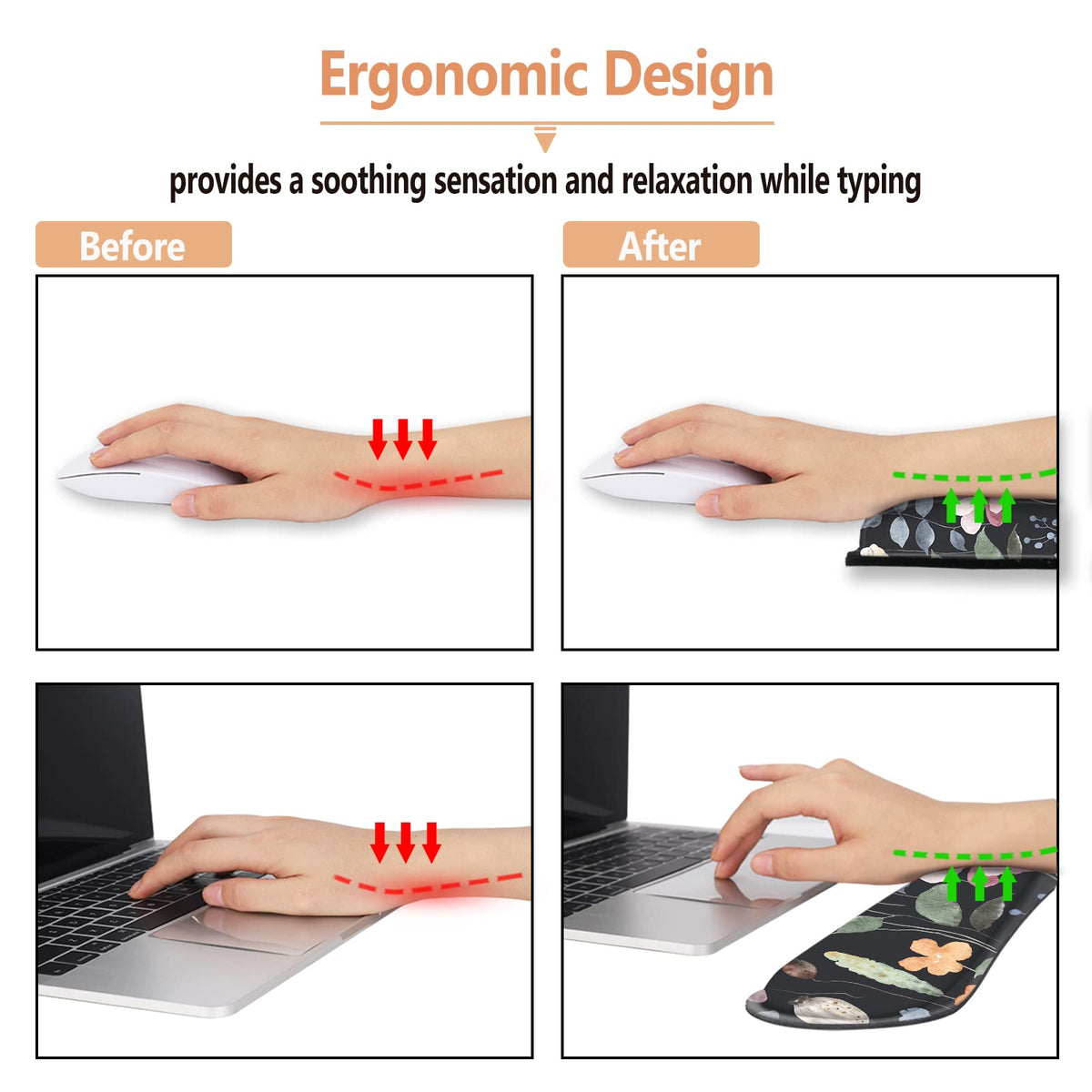 ArtSo Keyboard Wrist Rest Mouse Pad Wrist Support Ergonomic, Memory Foam Mousepad Non-Slip Base Comfortable Easy Typing Pain Relief, Flowers Plants