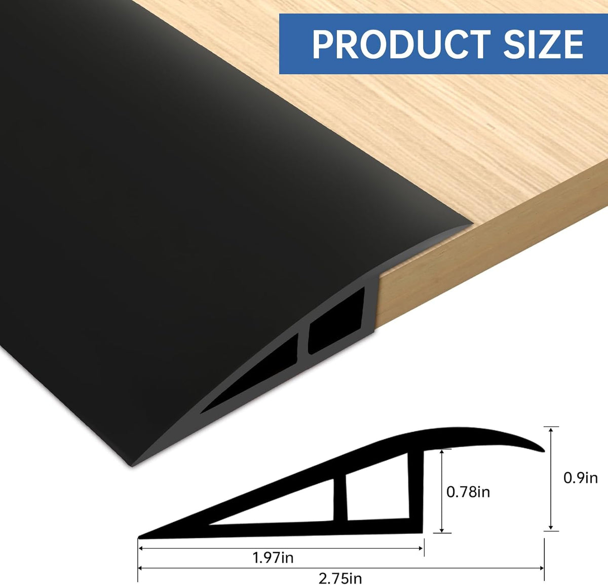 Vinyl Door Threshold Flooring Transition Strip Self Adhesive Carpet Edging Strip for Laminate Doorway Edge Threshold from 3/5" to 4/5" (Black, 6.6 Ft)