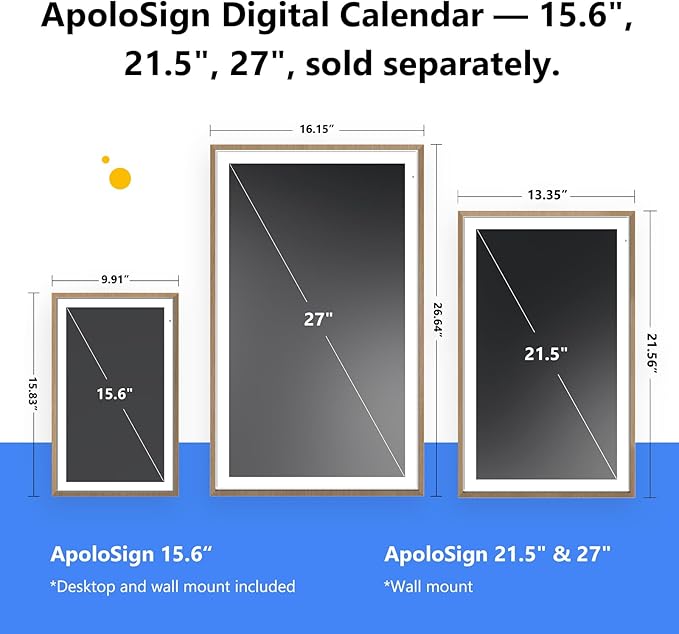 ApoloSign Digital Calendar: 15.6" Wall Planner Electronic Calendar, Smart Touchscreen Interactive Display for Chore Chart, Family Schedules, Supports All Apps via Google Play (Teak, 15.6-inch)