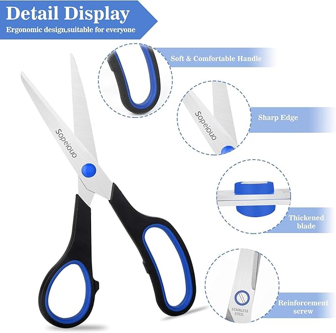 Scissors Set of 24-Pack, 8" Scissors All Purpose Comfort-Grip Handles Sharp Scissor for Office Home School Craft Sewing Fabric Supplies, High/Middle School Student Teacher, Right/Left Hand