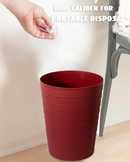 UUJOLY Small Bathroom Trash Can Wastebasket, Plastic Garbage Bin Container Basket for Bathrooms, Laundry Room, Kitchens, Offices, Kids Rooms, Dorms, Red, 1.8 Gallon