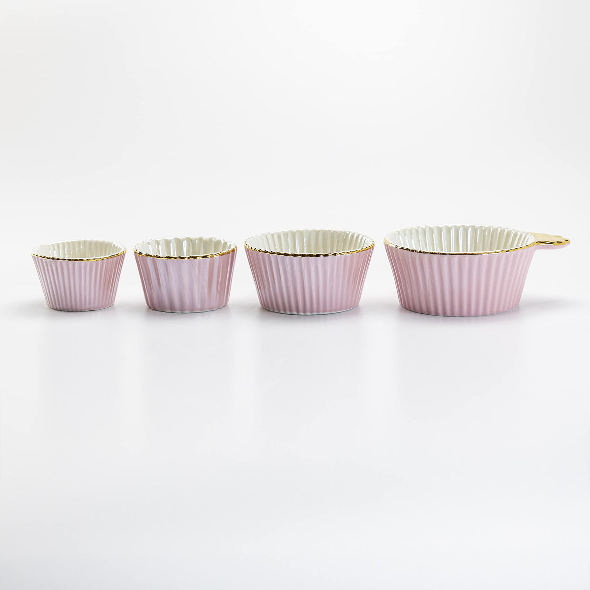 Gracie China by Coastline Imports Gold Trim Pink Porcelain Fluted 4-Piece Measuring Cup Set