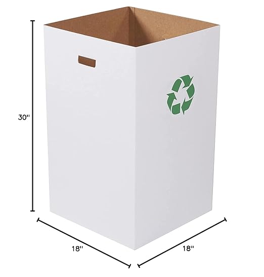 BOX USA Cardboard Trash Cans and Recycling Bins, 40 Gallon 18" L x 18" W x 30" H (10-Pack) Reusable or Disposable Pop Up Garbage Boxes for Parties, Outdoor Events, Heavy Duty, Recycle