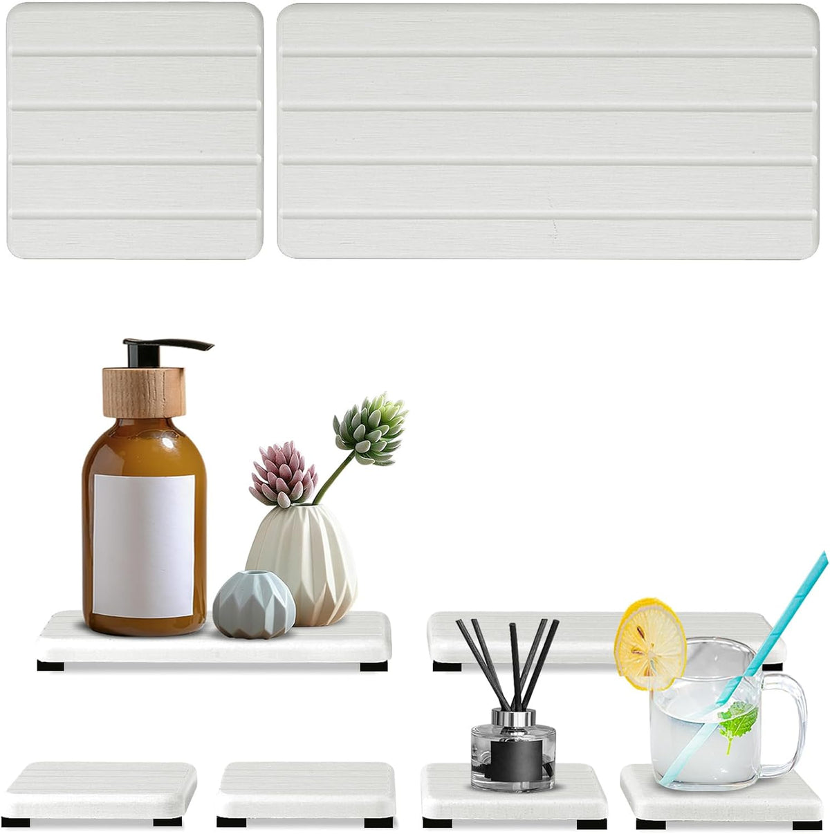 6PCS Fast Drying Diatomite Stone Sink Tray, Stone Drying Tray for Bathroom Counter, Stones Soap Trays for Kitchen Sink, Water Absorbing Coasters, Diatomite Soap Dish, Water Absorbing Stones Trays