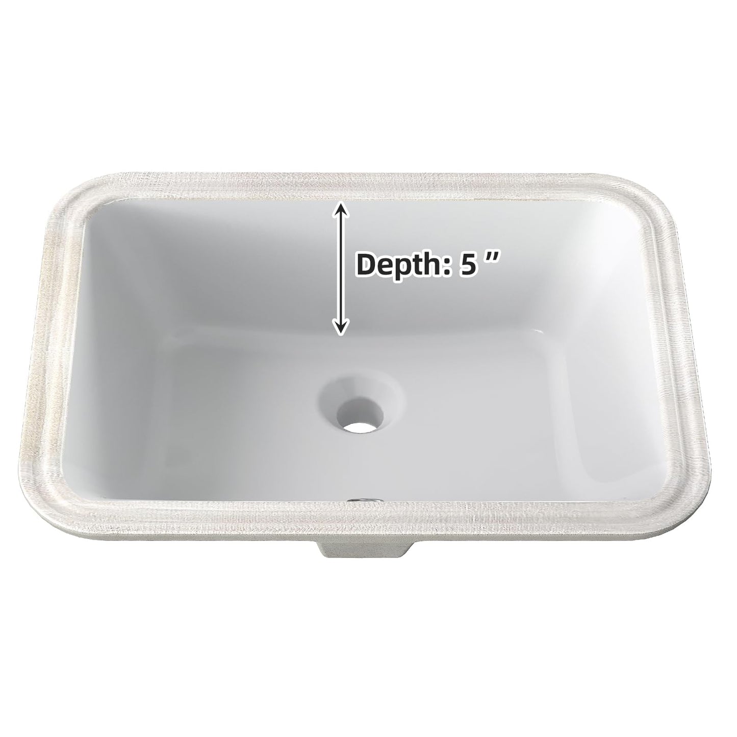 Garvee Undermount Bathroom Sink 20.28 × 15.16 Inch – White Ceramic Under Counter Sink, Rectangular Vanity Basin