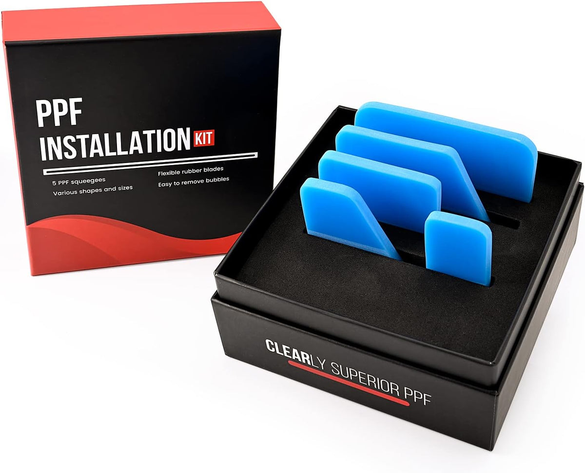 NEWISHTOOL Soft PPF 5in1 Blue Set - Anti-Scratch Rubber Squeegee Kit for Car Vinyl Wrap Tint Film Paint Protection Coating Installing, Different Sizes TPU Scraper Tool Packed in Box