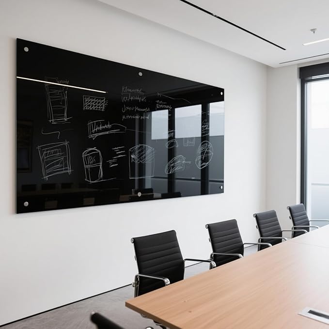 KIZZBY Glass Dry Erase Board - Magnetic Blackboard, 60"X36" Frameless Black Board Clear Glass Boards with Super Strong Magnets, Wall Mounted for Office, Classroom and Home