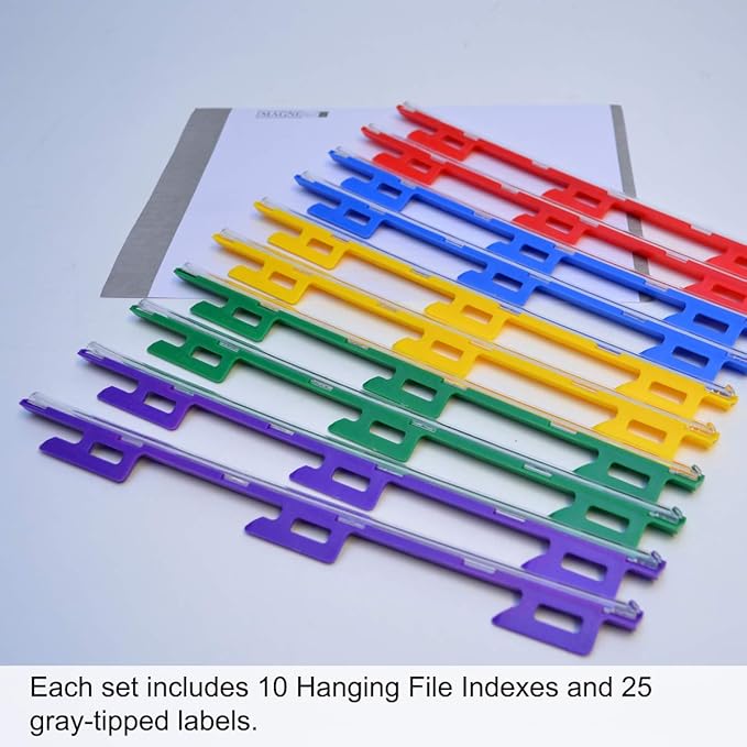 Ultimate Office MagniFile Insertable Hanging File Folder Tabs. Indexes That Double The Size of Your File Titles to Find Files Fast! (Set of 10), Assorted