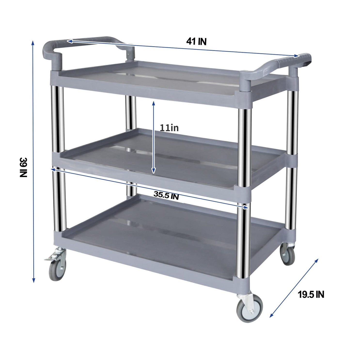 UNICOO 3-Tier Heavy Duty Rolling Utility Cart with Lockable Silent Wheels, 550 Pound Capacity, Anti-Rust Frame, Easy-Clean Shelves for Restaurant, Office, Garage and Kitchen
