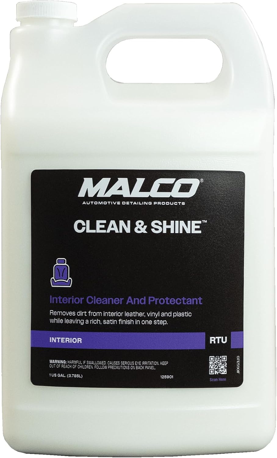 Malco Clean & Shine Interior Car Cleaner and Dressing â Restore Leather, Plastic and Vinyl Surfaces in Your Vehicle/Clean, Condition and Protect in 1 Simple Step / 1 Gallon (125901)