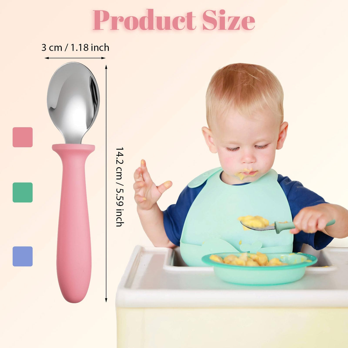 Pimoys 6 Pieces Toddler Spoons Baby Spoons for Self-Feeding, Stainless Steel Kids Spoons with Plastic Handle Metal Toddler Utensils Children's Silverware Set BPA Free, Dishwasher Safe
