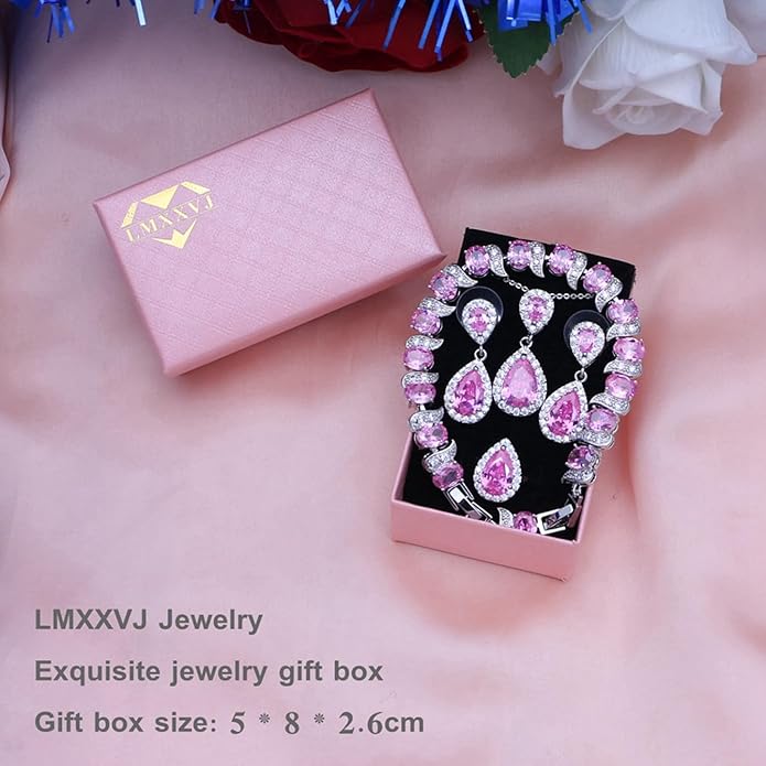 LMXXVJ Teardrop Jewelry Set for Women,Necklace Earrings Adjustable Ring Bracelet Set Fashion Formal Platinum/Gold/Rose Gold Jewelry Gift Girl/Mom/Wife/Grandmother/Best Friend/Aunt