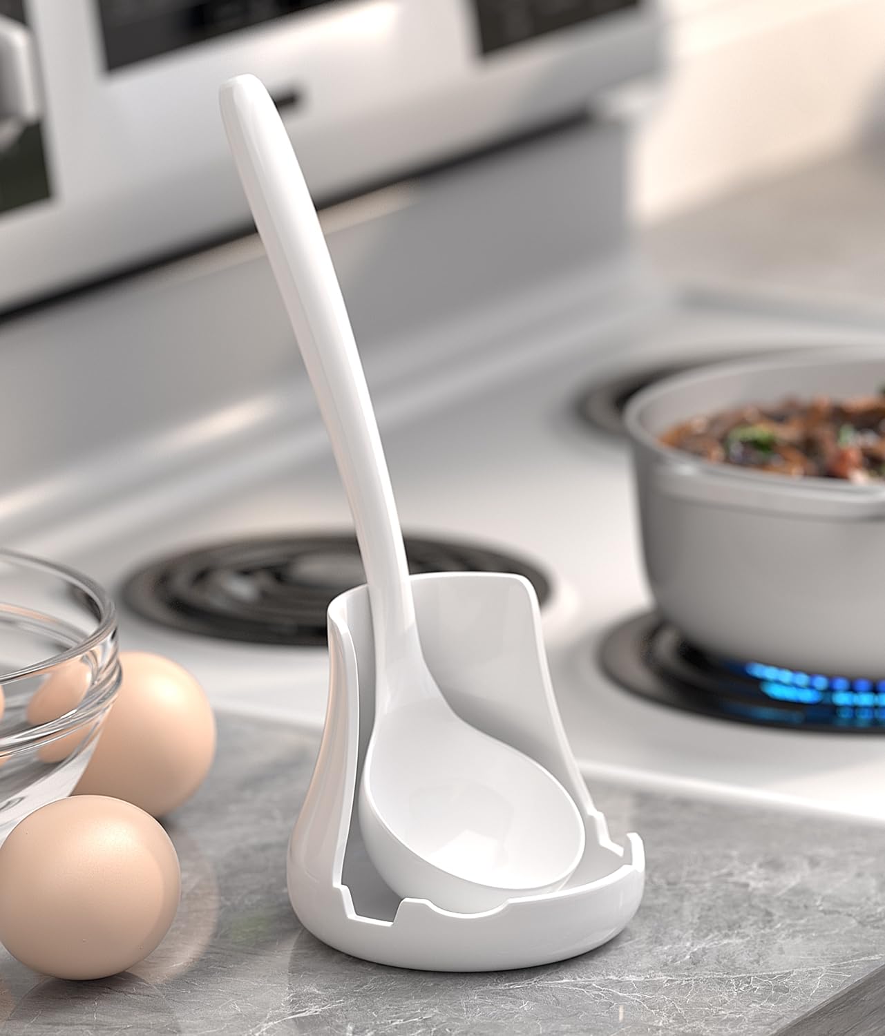 Upright Ceramic Spoon Rest, Matte White Kitchen Cooking Spoon Holder, Stove Top Spoon Rest, 7.1×5.3 inches