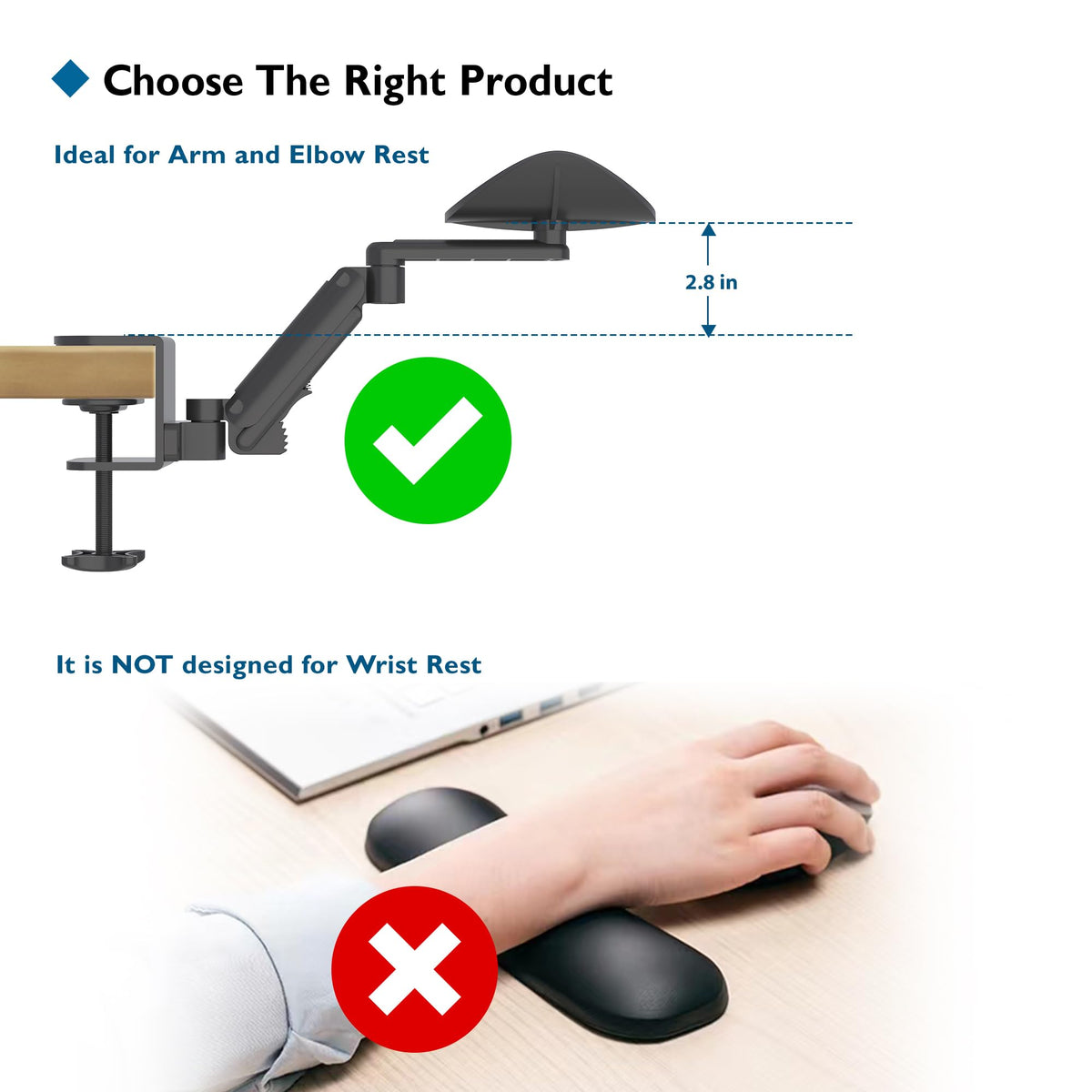 BONTEC Adjustable Arm Rest for Desk, Ergonomic Elbow Rest Pad, 360° Rotating & Extendable Desk Arm Support, Durable Aluminum, Keyboard & Computer Arm Rest Pad, Office & Gaming Desk Accessories