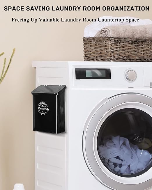Magnetic Lint Bin for Laundry Room Organization and Storage with Brush, Wall-Mounted Laundry Dryer Lint Bin for Laundry Room Decor, Space-Saving Laundry Trash Can (Black)