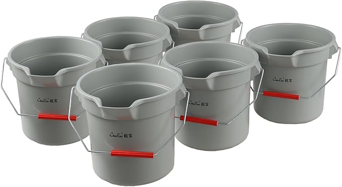 6 Pcs Commercial Bucket with Ergonomic Handle, 14-Quart Heavy-Duty Round Bucket, Sturdy Cleaning Pail, Grey, 3.5 Gallon