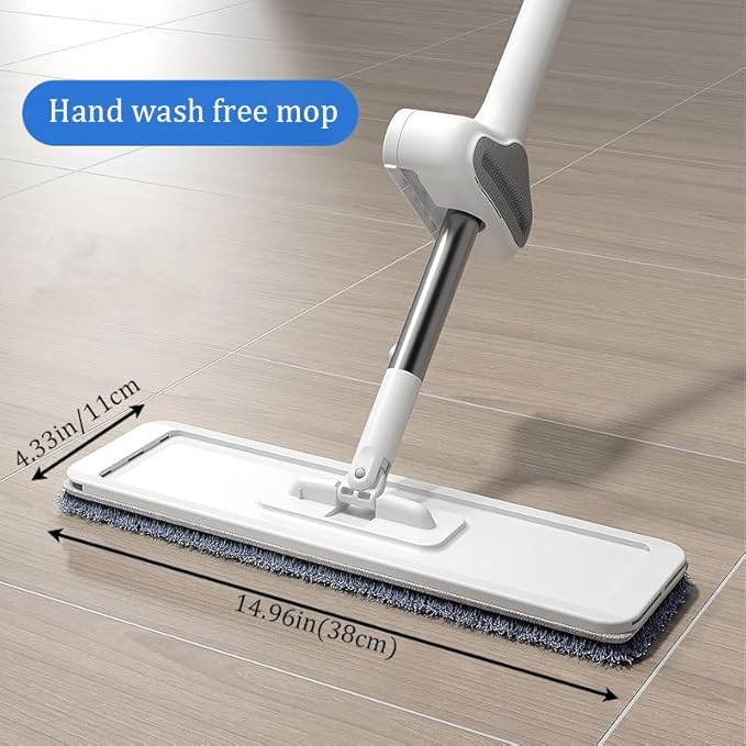 Mop and Bucket Set with Wringer, Flat Mops for Floor Cleaning, Wall Mop Cleaner with Long Handle, Hardwood Floor Mop with 6 Microfiber Pads (1 Mop + 6 Microfiber Pads + 1 Bucket)
