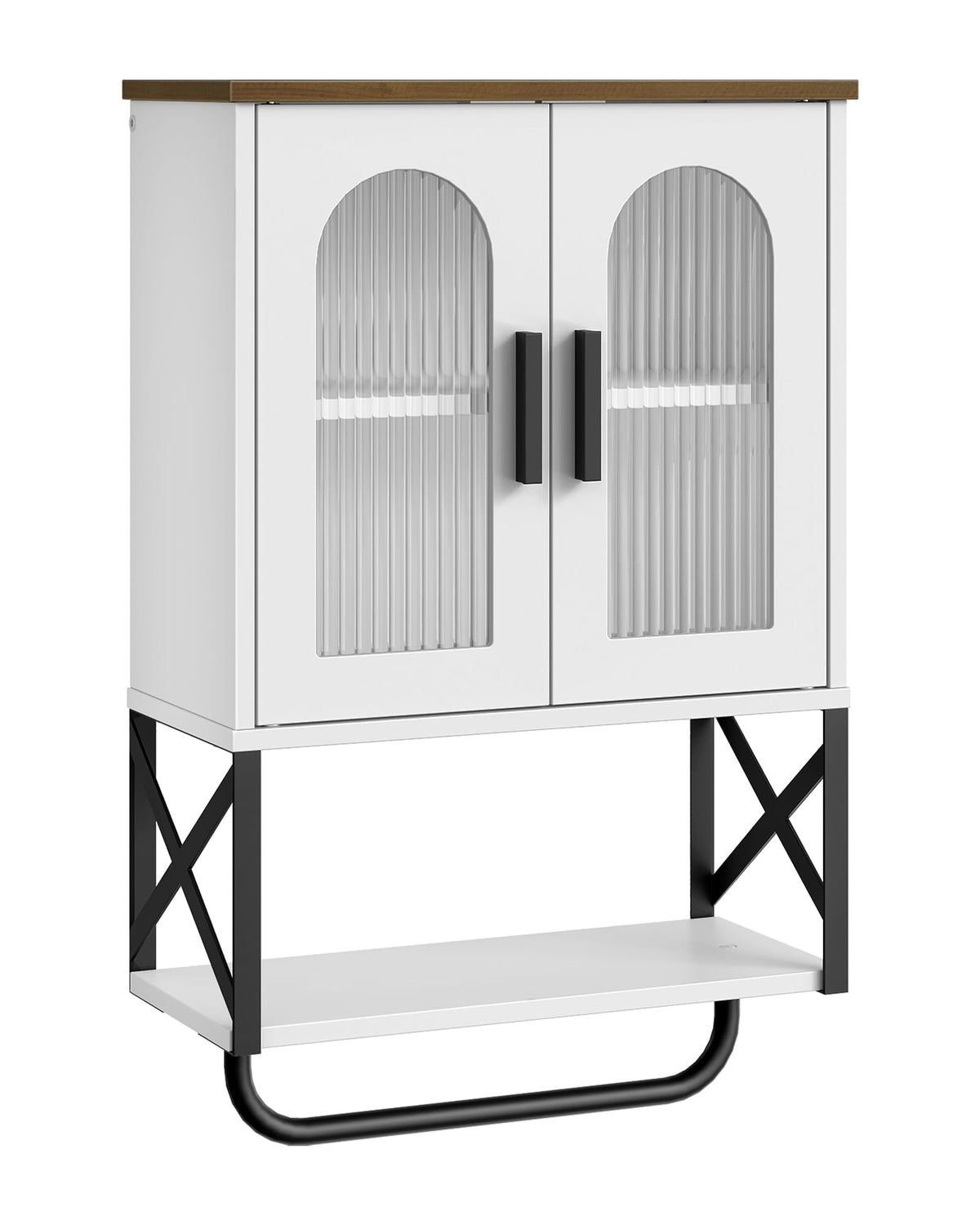 CHOEZON Bathroom Wall Cabinet, Medicine Cabinet with Adjustable Shelf and Towel Bar, Storage Cabinet Wall Mount with 2 Glass Doors, for Bathroom, Kitchen, Living Room, Dining Room, White and Walnut
