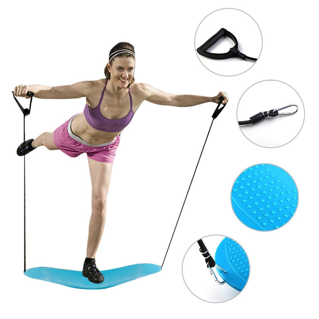 JUSTDOLIFE Balance Boards Yoga Board Fitness Board Twist Boards with Resistance Bands in Blue for Stability Training Twisting Exercise Abs Arms Legs Balance for Men and Women (Blue)