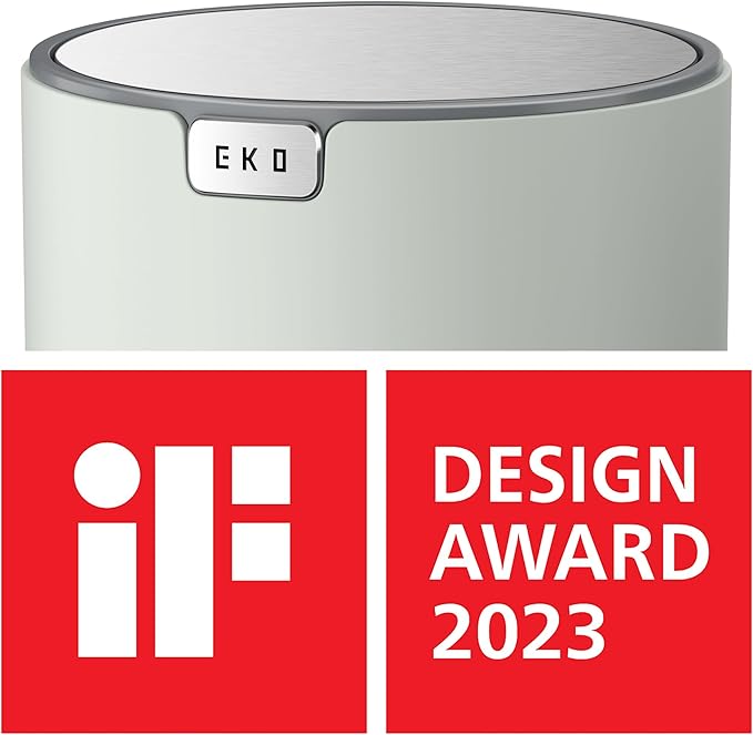EKO Mini Desk Trash Can with Swing-Top Lid 0.4 Gallon Small Table Round Wastebasket for Office, Home, Car (Sage)