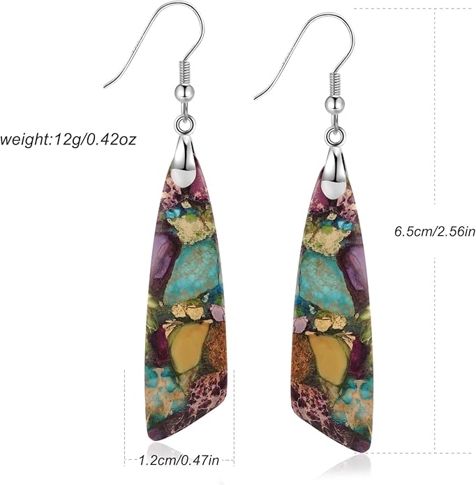 Jasper Stone Earrings for Women Trendy Dangle Earrings Fishhook Drop Earrings