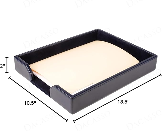 Dacasso Navy Blue Bonded Leather Luxury Letter Tray Holder & Paper Organizer for Desk - Executive Desk Decor & Office Organization Essential