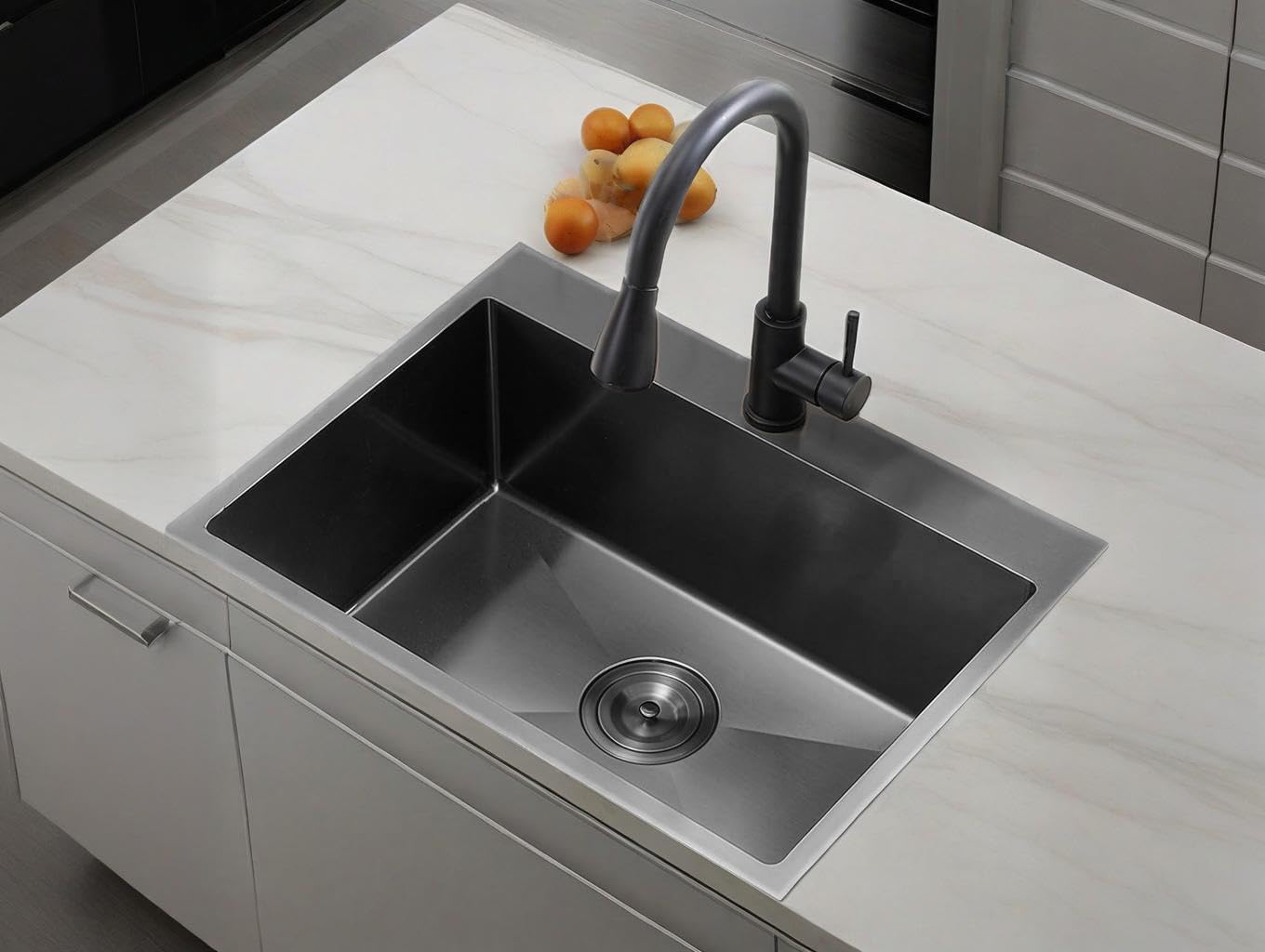 IKEBANA 22 x 18 inch Black Drop in Kitchen Sink, 16 Gauge Stainless Steel Topmount Kitchen Sink Single Bowl, Outdoor Small RV Bar Sinks with Strainer