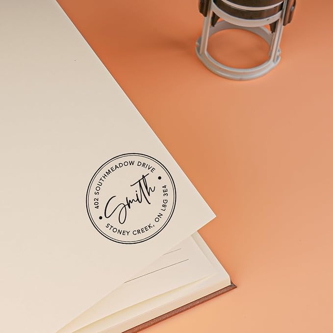Custom Address Stamp - Self Inking Personalized Rubber Stamp for Mailing Envelopes, Packages, Wedding Invites & Business Mail (Round)